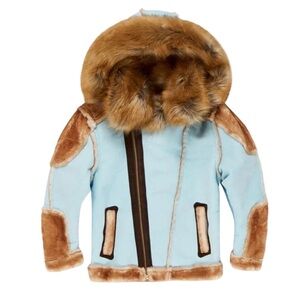 JORDAN CRAIG KIDS SHEARLING MOTO JACKET - SKY BLUE SIZE 12 (NEW WITH TAGS)